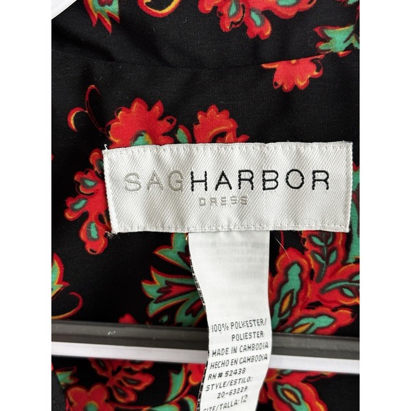 Sag Harbor‎ Womens Wrap Dress Black Red Floral Pointed Collar Size 12 Tall 0304 - Picture 3 of 12